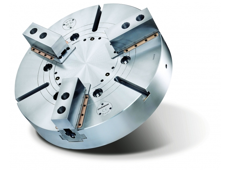 
                                三爪中實油壓夾頭（大尺寸）   3-JAW SOLID CHUCK WITH ANTI-CHIPS SEALED
                            