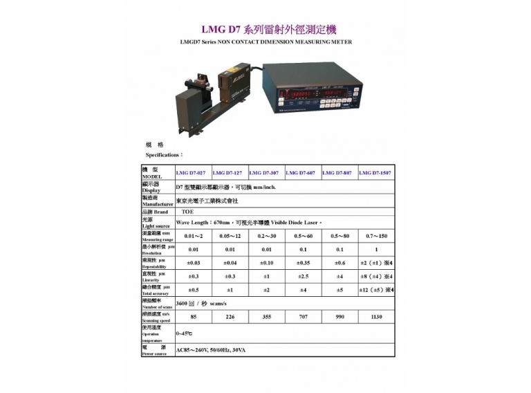 LMG D7系列雷射外徑測定機
