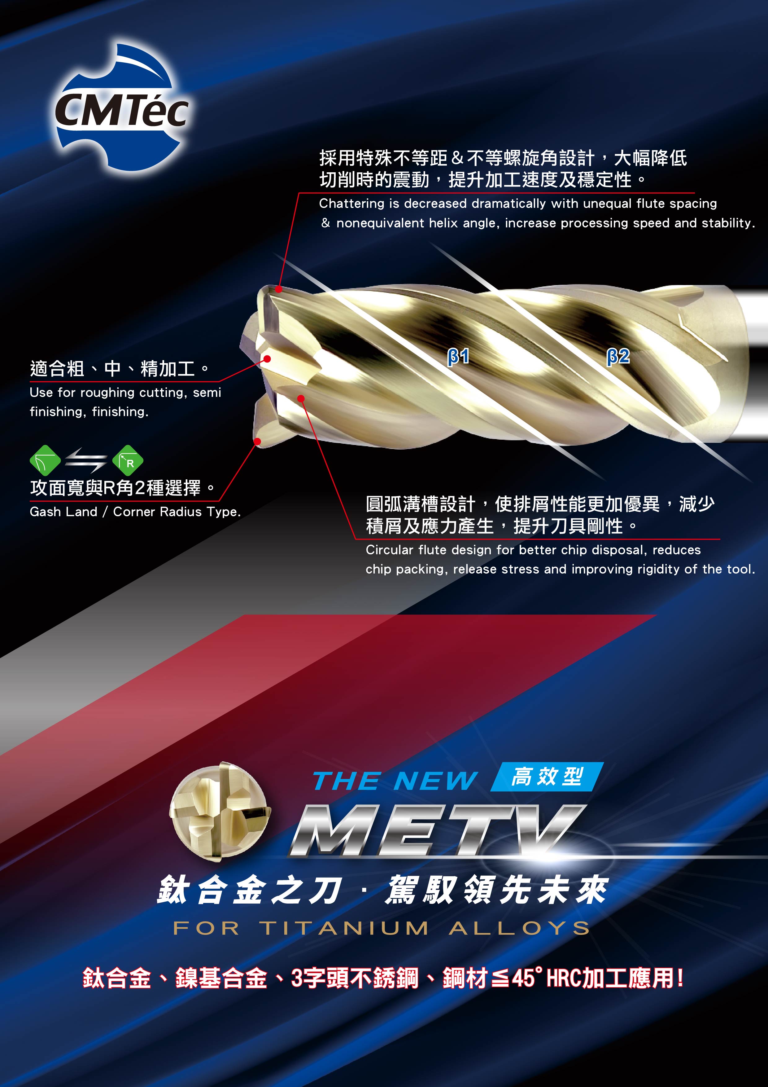 【CMTec】METV- Carbide End Mills For Titanium Alloy- High Performance