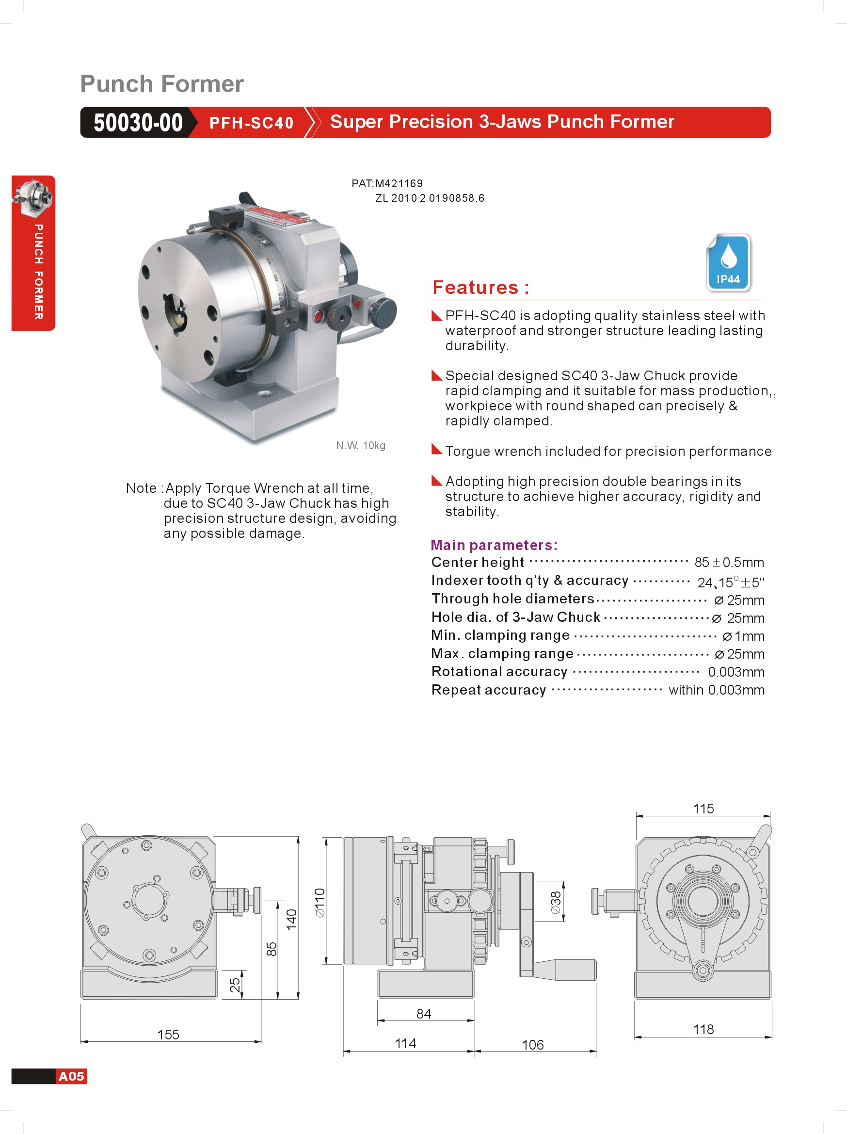 PRECISION 3-JAW CHUCK PUNCH FORMER