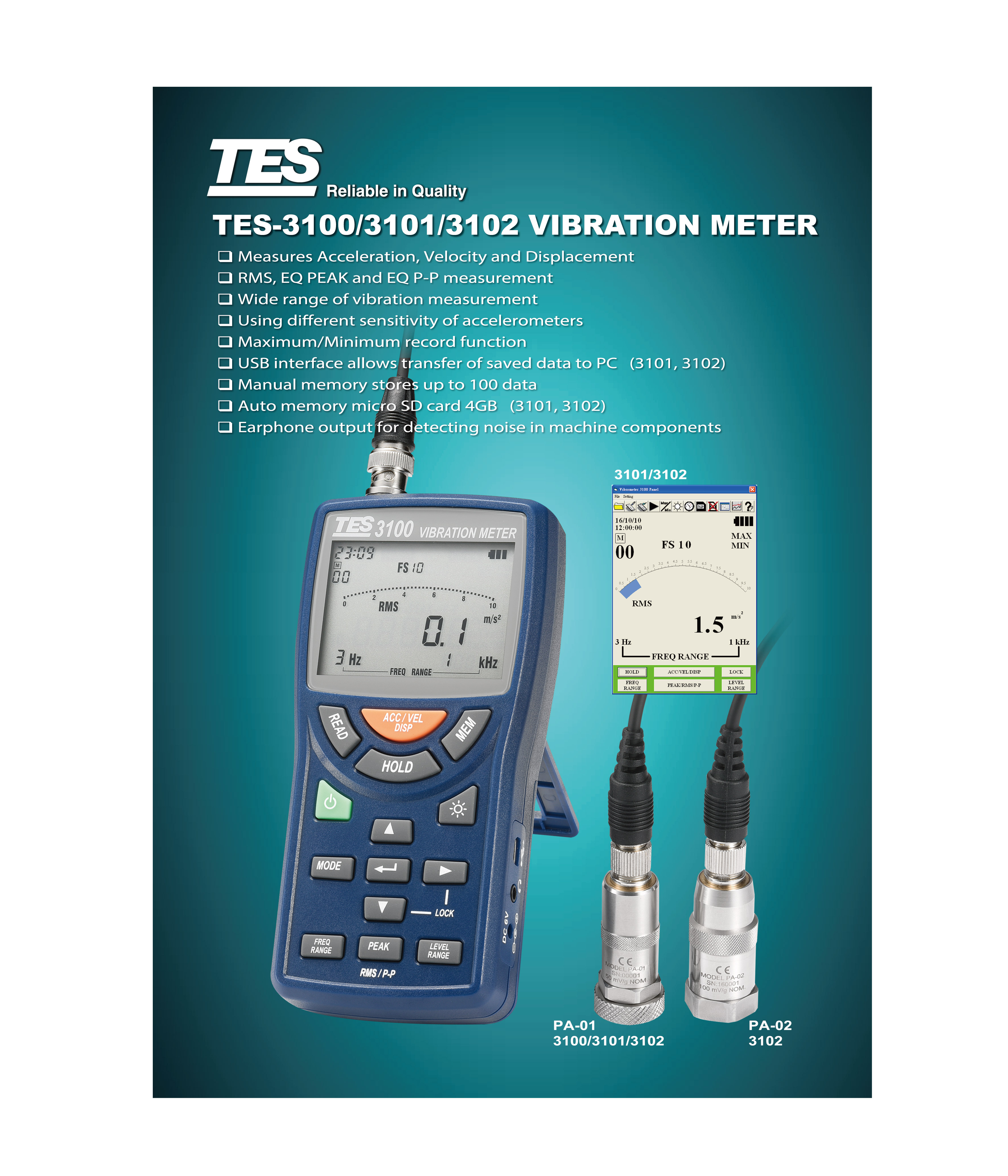 TES-3100 VIBRATION METER