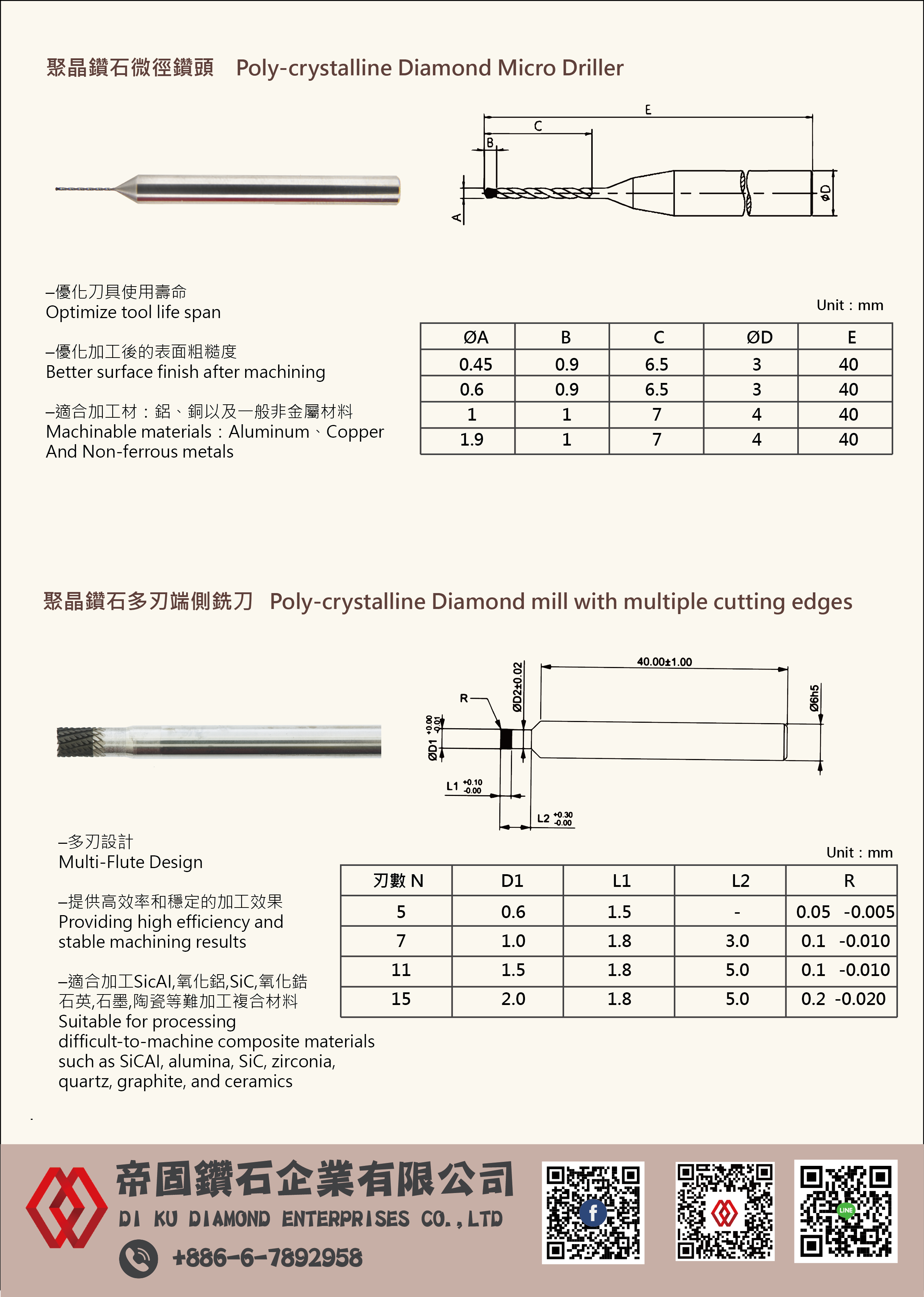 PCD Micro Drill and Multi-Flute End Mills - DM