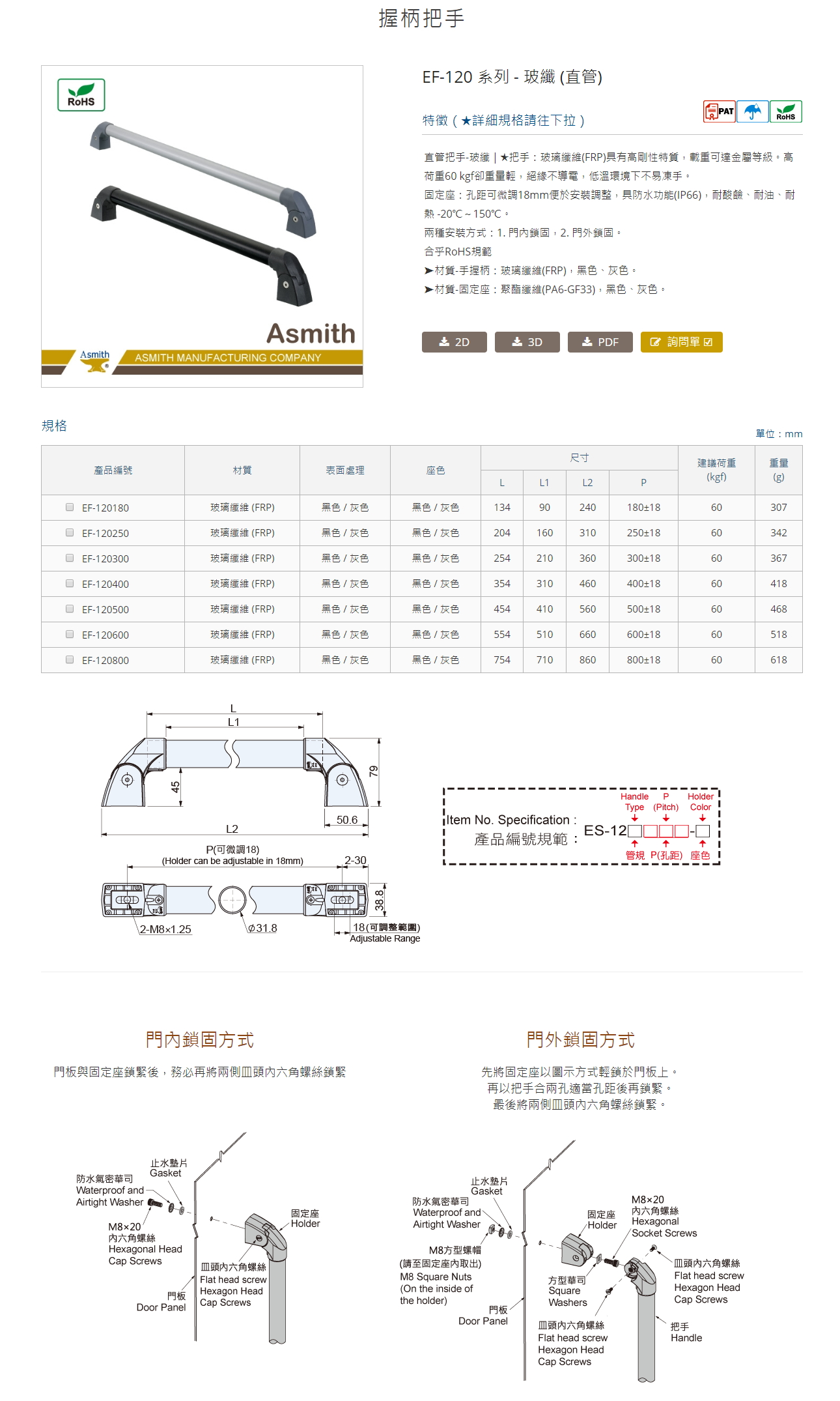 EF-120 系列 - 玻纖 (直管) 握柄把手