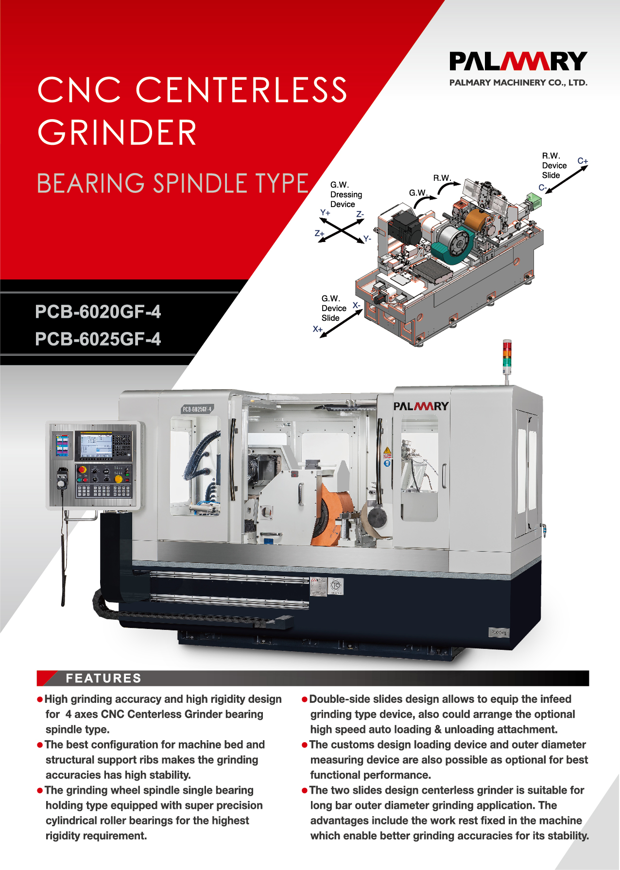 CNC Centerless Grinding Machine-Bearing Spindle type PCB-6025GF-4