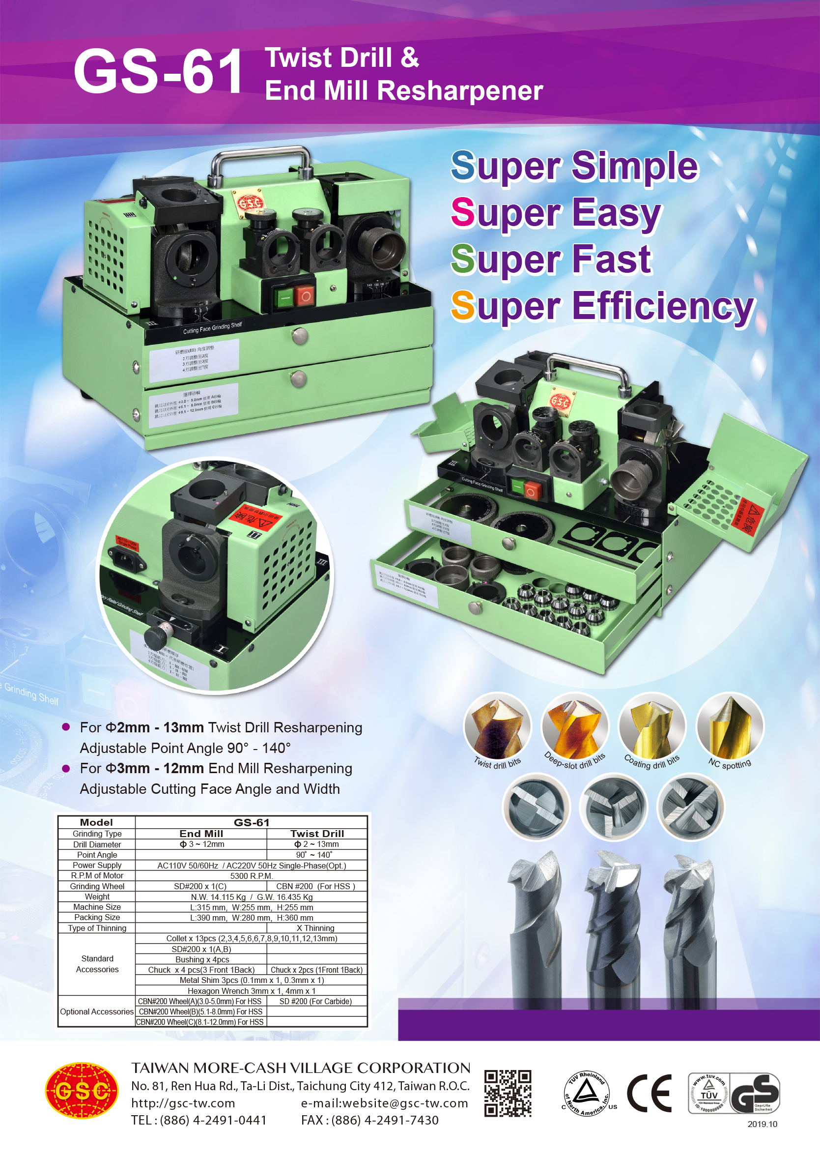 GS-61 Drill & End Mill Re-sharpener