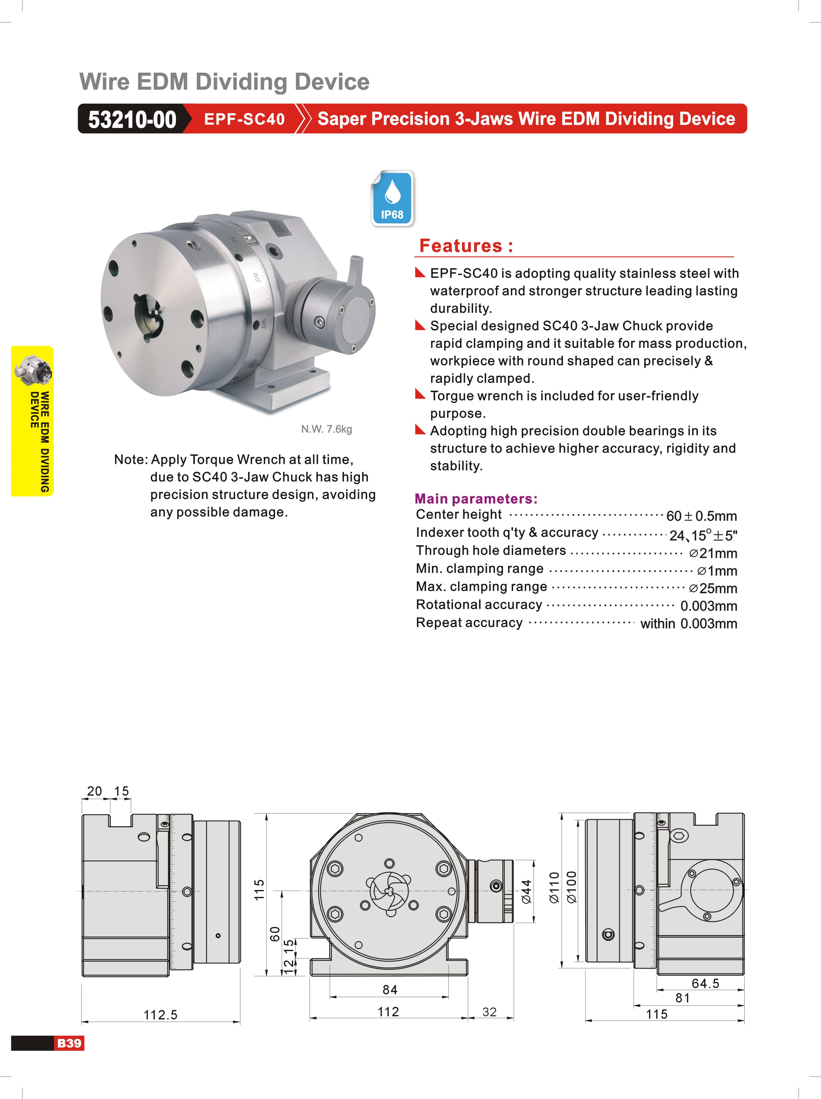 SUPER PRECISION 3-JAWS WIRE EDM DIVIDING DEVICE